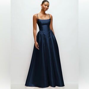 DESSY COLLECTION Sleeveless Satin Gown in Navy 14